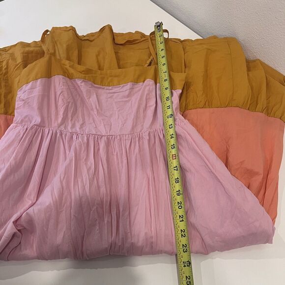 J.Crew Reimagined Tiered Color Block Pink Orange Midi Dress With Pockets Size 12 - Picture 11 of 11